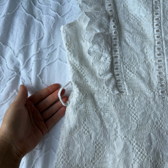 Selfie Leslie White Lace Ruffle Mini Dress Belt Loops - Picture 7 of 16